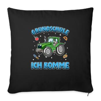 Grundschule ich komme Einschulung Traktor - Sofakissenbezug 45 x 45 cm - Schwarz - Vorne