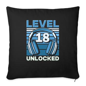 Level 18 Unlocked Gaming Birthday Gamer - Sofa pillowcase 17,3'' x 17,3'' (45 x 45 cm) - black - Front