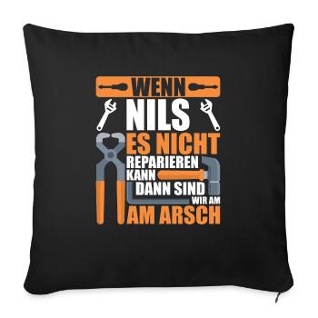 Vorname Nils Name Geburtstag Geschenk - Sofakissenbezug 45 x 45 cm - Schwarz - Vorne