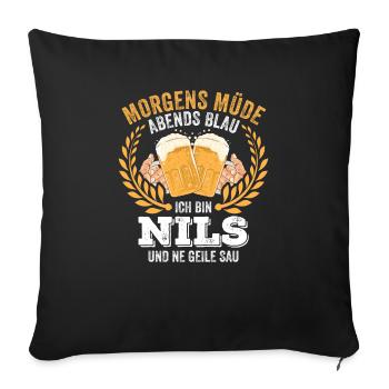 Nils Vorname Name Geburtstag Bier saufen - Sofakissenbezug 45 x 45 cm - Schwarz - Vorne