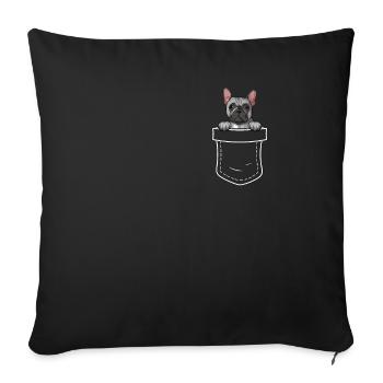 Français Propriétaire de chien bouledogue - Housse de coussin décorative 45 x 45 cm - noir - Devant
