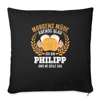 Philipp Vorname Name Geburtstag Bier saufen - Sofakissenbezug 45 x 45 cm - Schwarz - Vorne