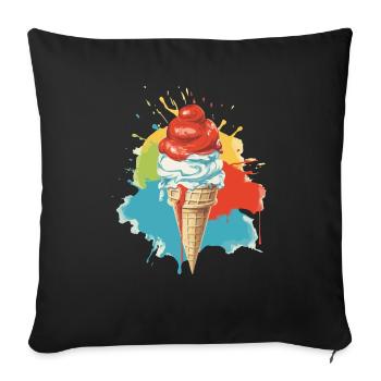 Italienisches Vanille-Erdbeer-Eis - Sofakissenbezug 45 x 45 cm - Schwarz - Vorne