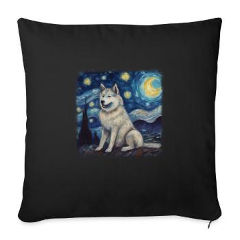 Malamute d’Alaska Van Gogh nuit étoilée - Housse de coussin décorative 45 x 45 cm - noir - Devant