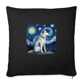 Malamute d’Alaska Van Gogh nuit étoilée - Housse de coussin décorative 45 x 45 cm - noir - Devant