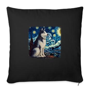 Malamute d’Alaska Van Gogh nuit étoilée - Housse de coussin décorative 45 x 45 cm - noir - Devant