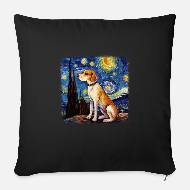 Beagle Van Gogh nuit étoilée - Housse de coussin décorative 45 x 45 cm - noir