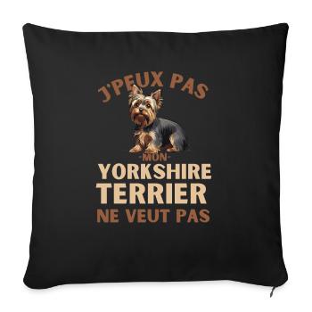 Chien de race yorkshire terrier - Housse de coussin décorative 45 x 45 cm - noir - Devant