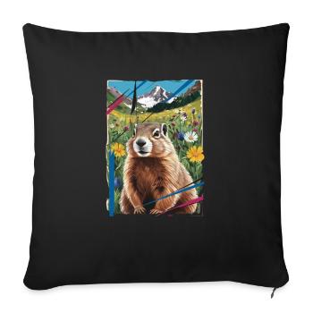 Marmotte paysage nature - Housse de coussin décorative 45 x 45 cm - noir - Devant