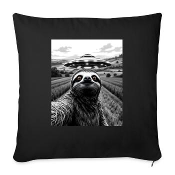 Faultier Selfie mit Alien UFO Lustiges Faultier - Sofakissenbezug 45 x 45 cm - Schwarz - Vorne