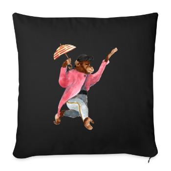 Circus monkey with hat and umbrella - Sofa pillowcase 17,3'' x 17,3'' (45 x 45 cm) - black - Front