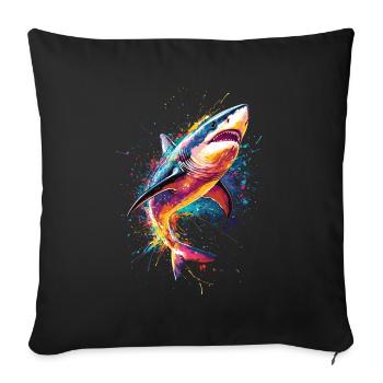 requin pop art couleur colorée - Housse de coussin décorative 45 x 45 cm - noir - Devant