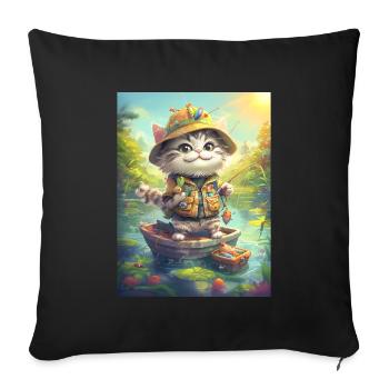Cat Fishing Fishing Gift - Sofa pillowcase 17,3'' x 17,3'' (45 x 45 cm) - black - Front