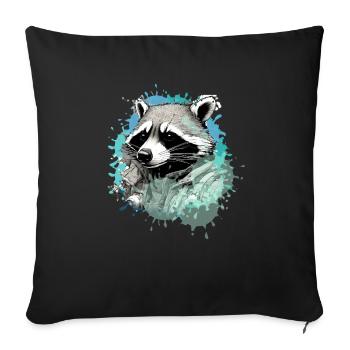 raton laveur, noir et blanc, gris, aquarelle, coloré - Housse de coussin décorative 45 x 45 cm - noir - Devant