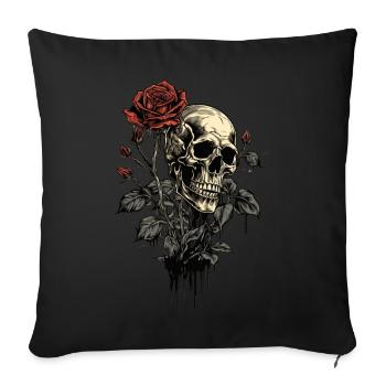 Crâne avec Crâne de Rose Rouge Amour et Mort - Housse de coussin décorative 45 x 45 cm - noir - Devant
