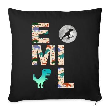 EMIL - Beautiful boy name with dinosaur - Sofa pillowcase 17,3'' x 17,3'' (45 x 45 cm) - black - Front