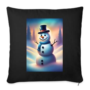 Bonhomme de neige hivernal heureux - Housse de coussin décorative 45 x 45 cm - noir - Devant
