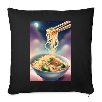 A nightly snack: bowl of noodles with broccoli - Sofa pillowcase 17,3'' x 17,3'' (45 x 45 cm) - black - Front