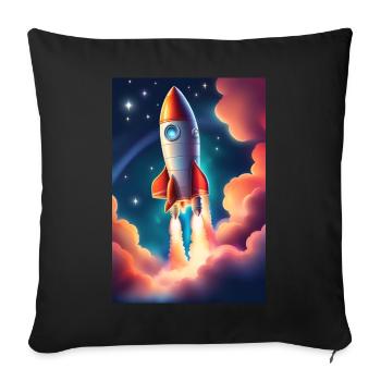 Fusée mignonne dans l’espace - Housse de coussin décorative 45 x 45 cm - noir - Devant