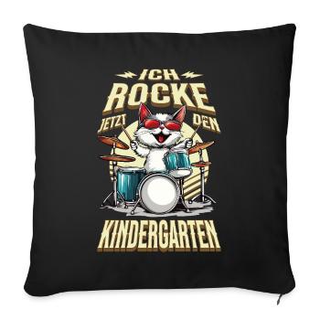 Kindergarten Kita Katze Schlagzeug Rock Musik - Sofakissenbezug 45 x 45 cm - Schwarz - Vorne