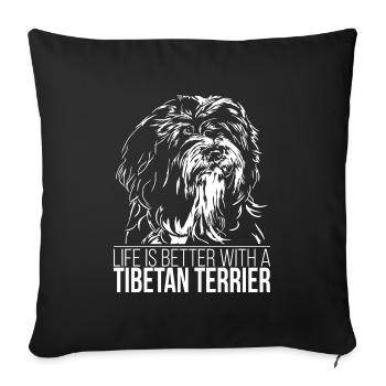 TIBETAN TERRIER life is better dogs Wilsigns - Sofa pillowcase 17,3'' x 17,3'' (45 x 45 cm) - black - Front