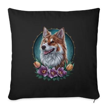 Norwegian Elkhound with Tulips and Flowers - Sofa pillowcase 17,3'' x 17,3'' (45 x 45 cm) - black - Front