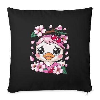 Caneton aux cerises et fleurs de cerisier sakura - Housse de coussin décorative 45 x 45 cm - noir - Devant