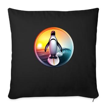 Penguin Surfer Coucher de soleil - Housse de coussin décorative 45 x 45 cm - noir - Devant