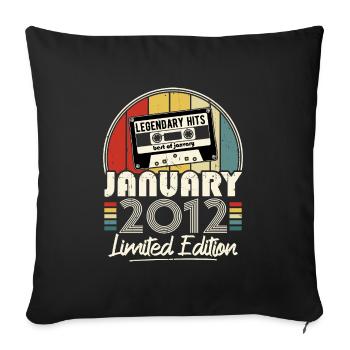 Janvier 2012 Vintage Anniversaire Rétro Cadeau - Housse de coussin décorative 45 x 45 cm - noir - Devant
