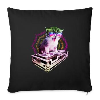 Chat Lunettes Turntable DJ Disco Club vie nocturne - Housse de coussin décorative 45 x 45 cm - noir - Devant