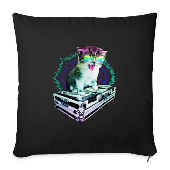 Katze Brille Turntable DJ Disco Club Party - Sofakissenbezug 45 x 45 cm - Schwarz - Vorne