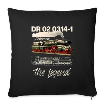 DR 02 0314-1 THE LEGEND 18-314 Steam locomotive locomotive - Sofa pillowcase 17,3'' x 17,3'' (45 x 45 cm) - black - Front
