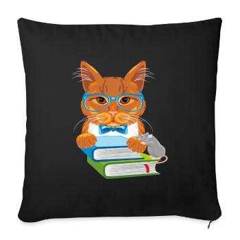 Smart ginger cat with books and funny mouse - Sofa pillowcase 17,3'' x 17,3'' (45 x 45 cm) - black - Front
