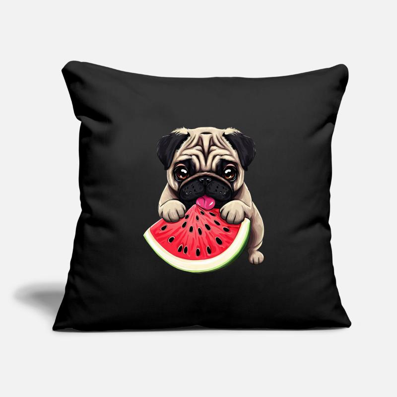 Hund Mops mit Wassermelone, Süßes Südfrucht Design Sofakissenbezug 45 x 45 cm