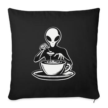 Alien Barista Silhouette avec UFO Coffee - Housse de coussin décorative 45 x 45 cm - noir - Devant