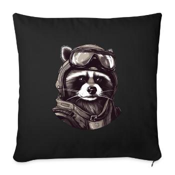 Raccoon Pilot - Sofa pillowcase 17,3'' x 17,3'' (45 x 45 cm) - black - Front