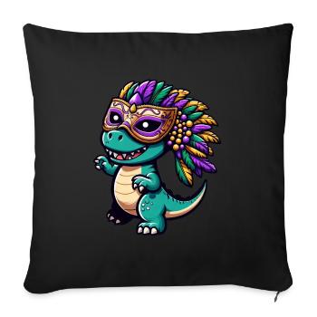 Mardi Gras T-Rex Dino: Maske und Perlen - Sofakissenbezug 45 x 45 cm - Schwarz - Vorne
