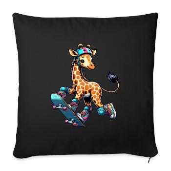 Girafe patineuse sur planche à roulettes - Housse de coussin décorative 45 x 45 cm - noir - Devant
