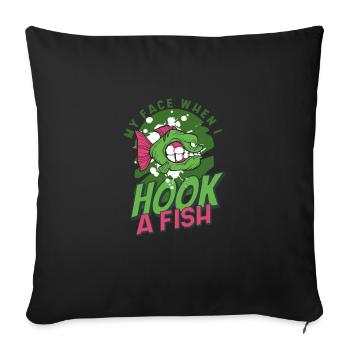 Mon visage quand un poisson mord - Housse de coussin décorative 45 x 45 cm - noir - Devant