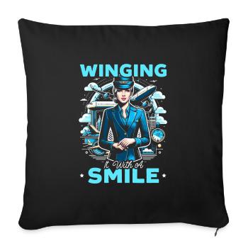 Hôtesse de l’air Hôtesse de l’air Aviation - Housse de coussin décorative 45 x 45 cm - noir - Devant