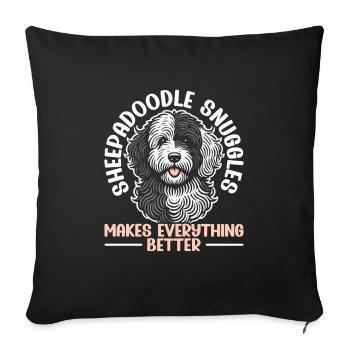 Chien Sheepadoodle mignon - Housse de coussin décorative 45 x 45 cm - noir - Devant