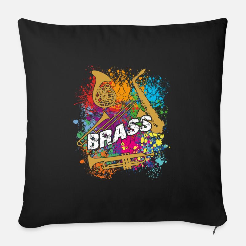 Trompete, Posaune, Saxofon, Horn - BRASS - Sofakissenbezug 45 x 45 cm - Schwarz