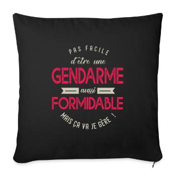 Gendarme formidable Cadeau Humour femme armée - Housse de coussin décorative 45 x 45 cm - noir - Devant