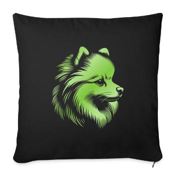 Poméranie, Poméranien, Tête De Chien, Dessin Vert - Housse de coussin décorative 45 x 45 cm - noir - Devant
