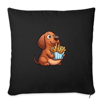 Gros teckel potelé chien frites restauration rapide - Housse de coussin décorative 45 x 45 cm - noir - Devant