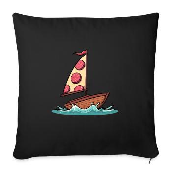 Ahoy Sea Sailboat Boat with Salami Pizza Sail - Sofa pillowcase 17,3'' x 17,3'' (45 x 45 cm) - black - Front