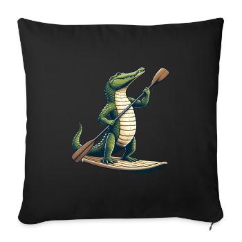 Crocodile on stand-up paddle - Sofa pillowcase 17,3'' x 17,3'' (45 x 45 cm) - black - Front