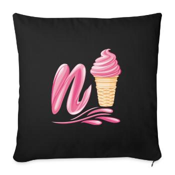 crème glacée molle de la fraise avec Emoji lettre Ne Ice N - Housse de coussin décorative 45 x 45 cm - noir - Devant