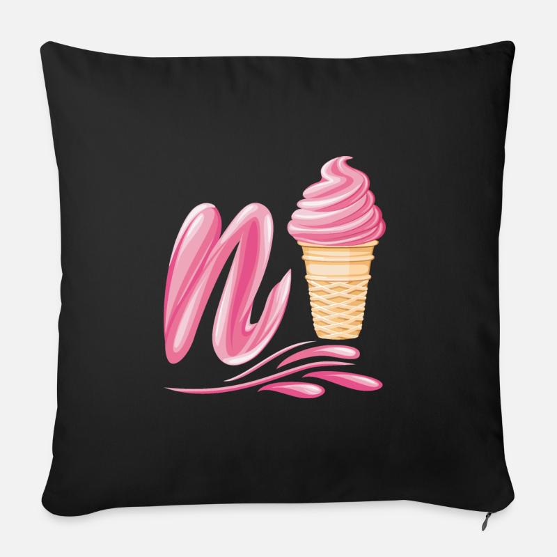 crème glacée molle de la fraise avec Emoji lettre Ne Ice N - Housse de coussin décorative 45 x 45 cm - noir