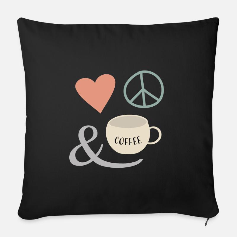 love, peace & coffee - Sofa pillowcase 17,3'' x 17,3'' (45 x 45 cm) - black